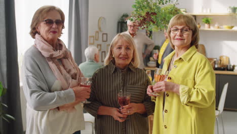 Porträt-Glücklicher-älterer-Frauen-Mit-Getränken-Auf-Der-Party-Zu-Hause